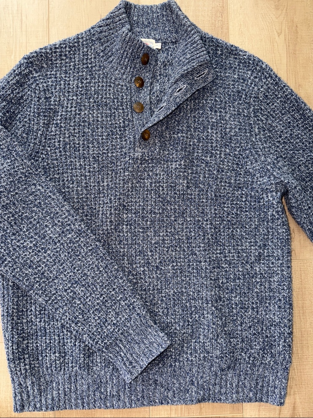 Faherty Men's Waffle Knit Wool/Cashmere 1/4 button Sweater - Denim Melange-XXL